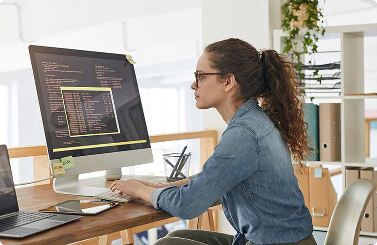 woman using computer